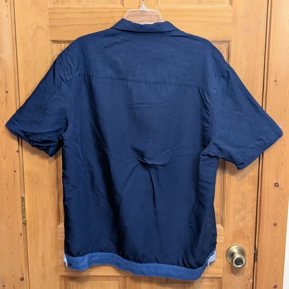 Cubavera Men's XL Shirt Striped Button Up Short Sleeve Camp Cuban Blue Linen - Picture 7 of 8